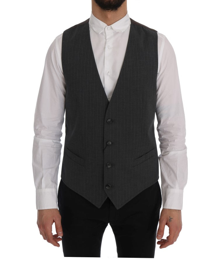 Dolce &amp; Gabbana Gray STAFF Cotton Striped Vest