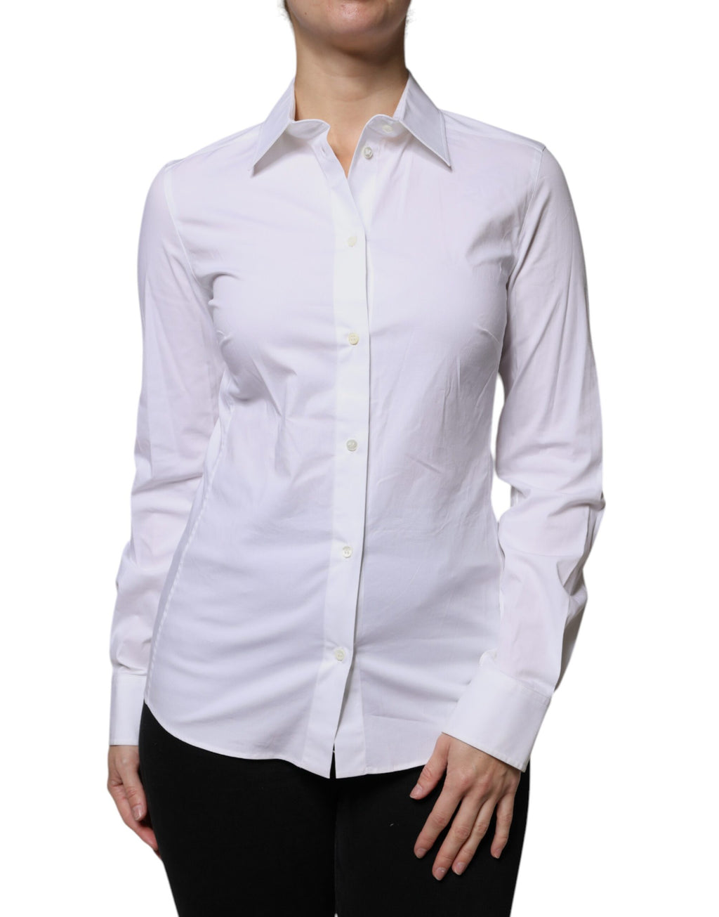 Dolce &amp; Gabbana White Cotton Collared Long Sleeves Shirt Top