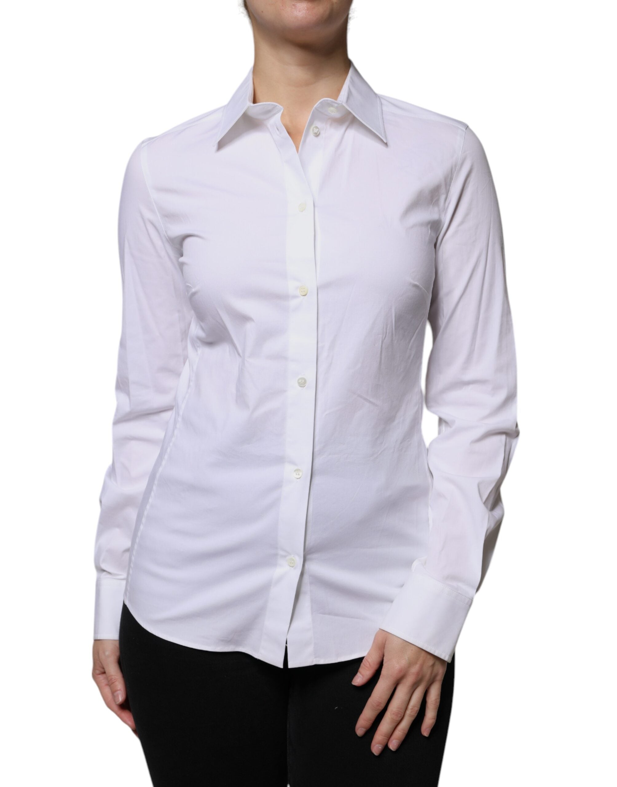 Dolce &amp; Gabbana White Cotton Collared Long Sleeves Shirt Top