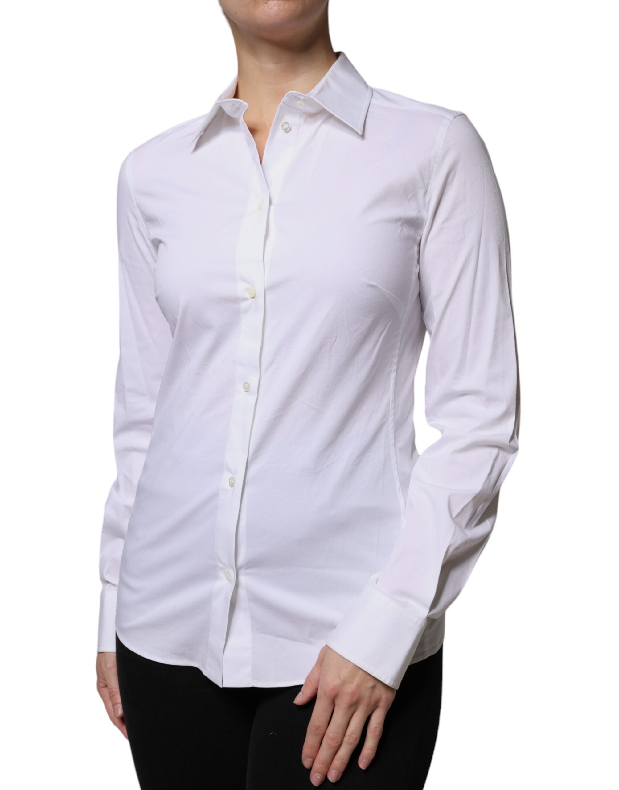 Dolce &amp; Gabbana White Cotton Collared Long Sleeves Shirt Top
