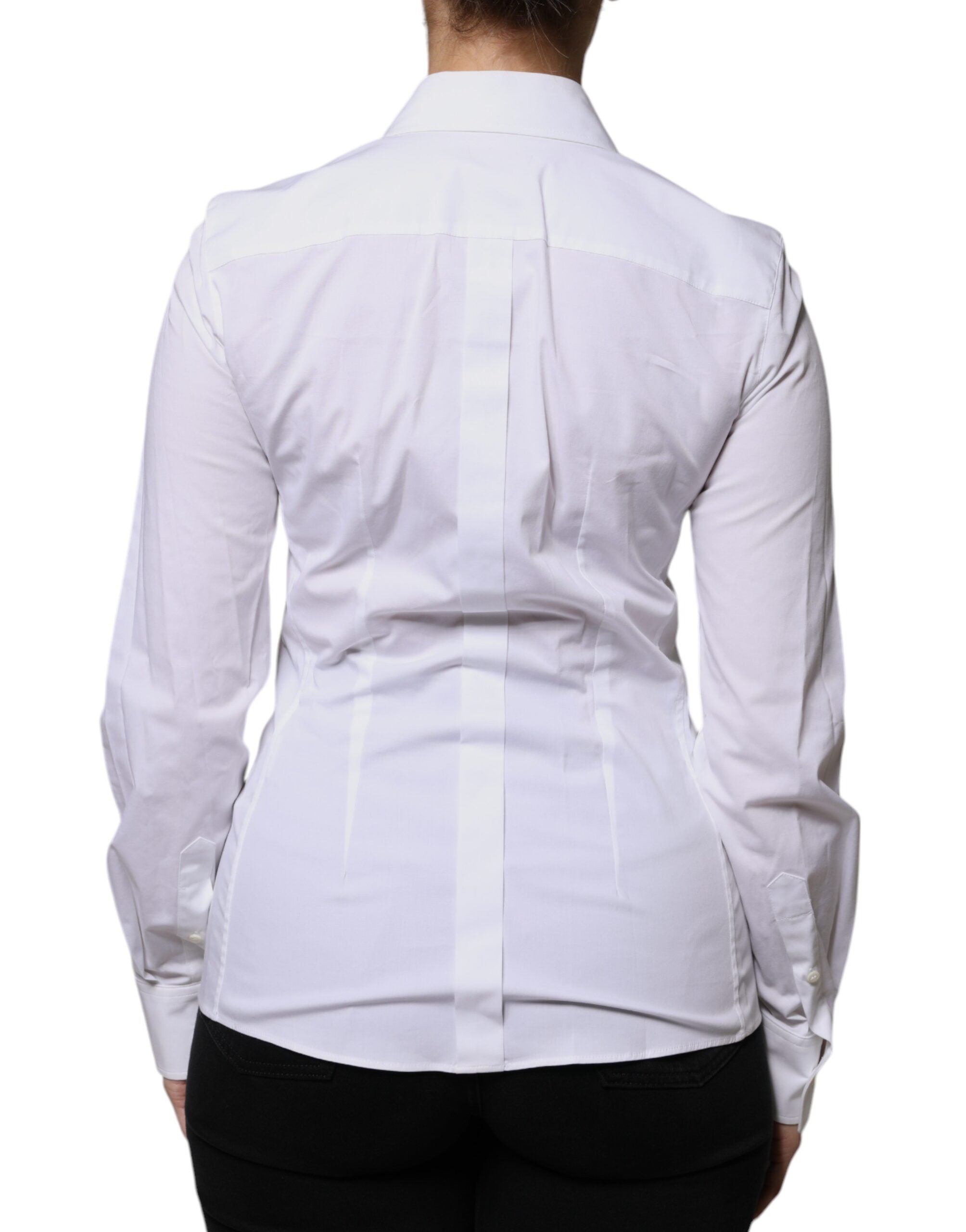 Dolce &amp; Gabbana White Cotton Collared Long Sleeves Shirt Top