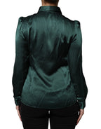 Dolce &amp; Gabbana Dark Green Silk Button Down Long Sleeves Blouse Top