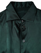 Dolce &amp; Gabbana Dark Green Silk Button Down Long Sleeves Blouse Top