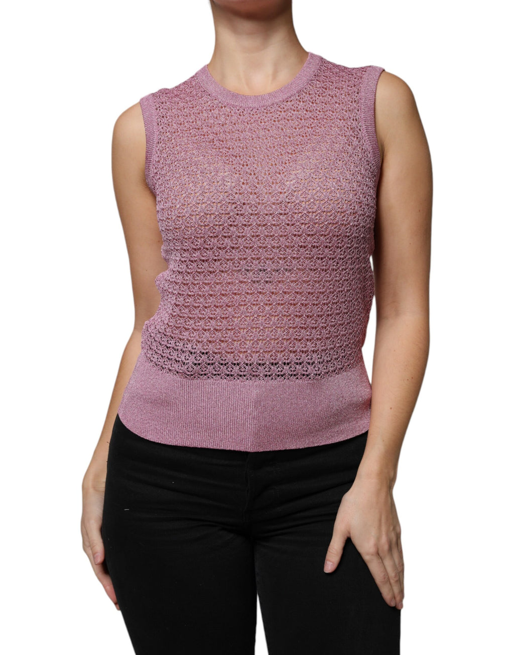 Dolce &amp; Gabbana Pink Mesh See Through Sleeveless Tank Top