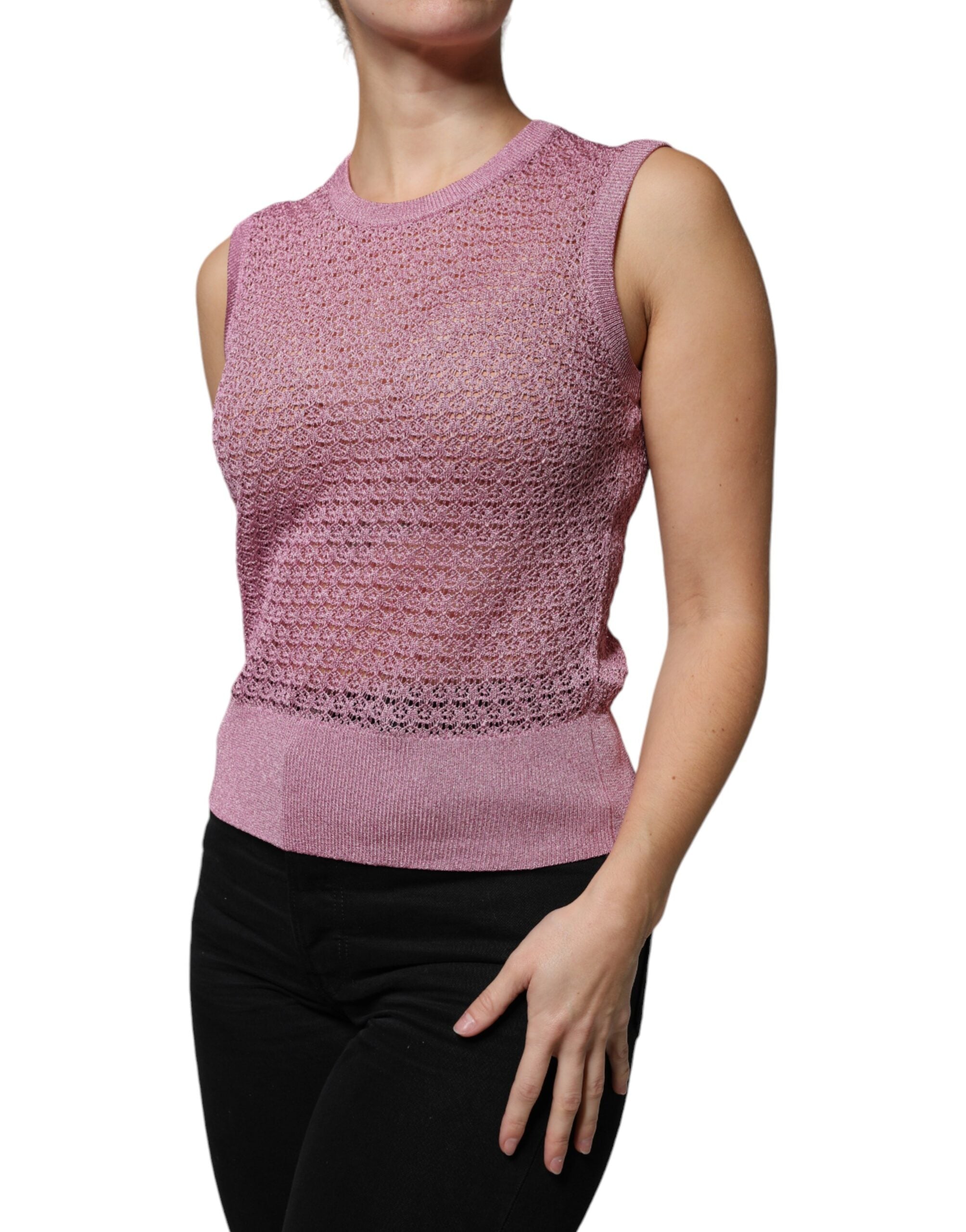 Dolce &amp; Gabbana Pink Mesh See Through Sleeveless Tank Top
