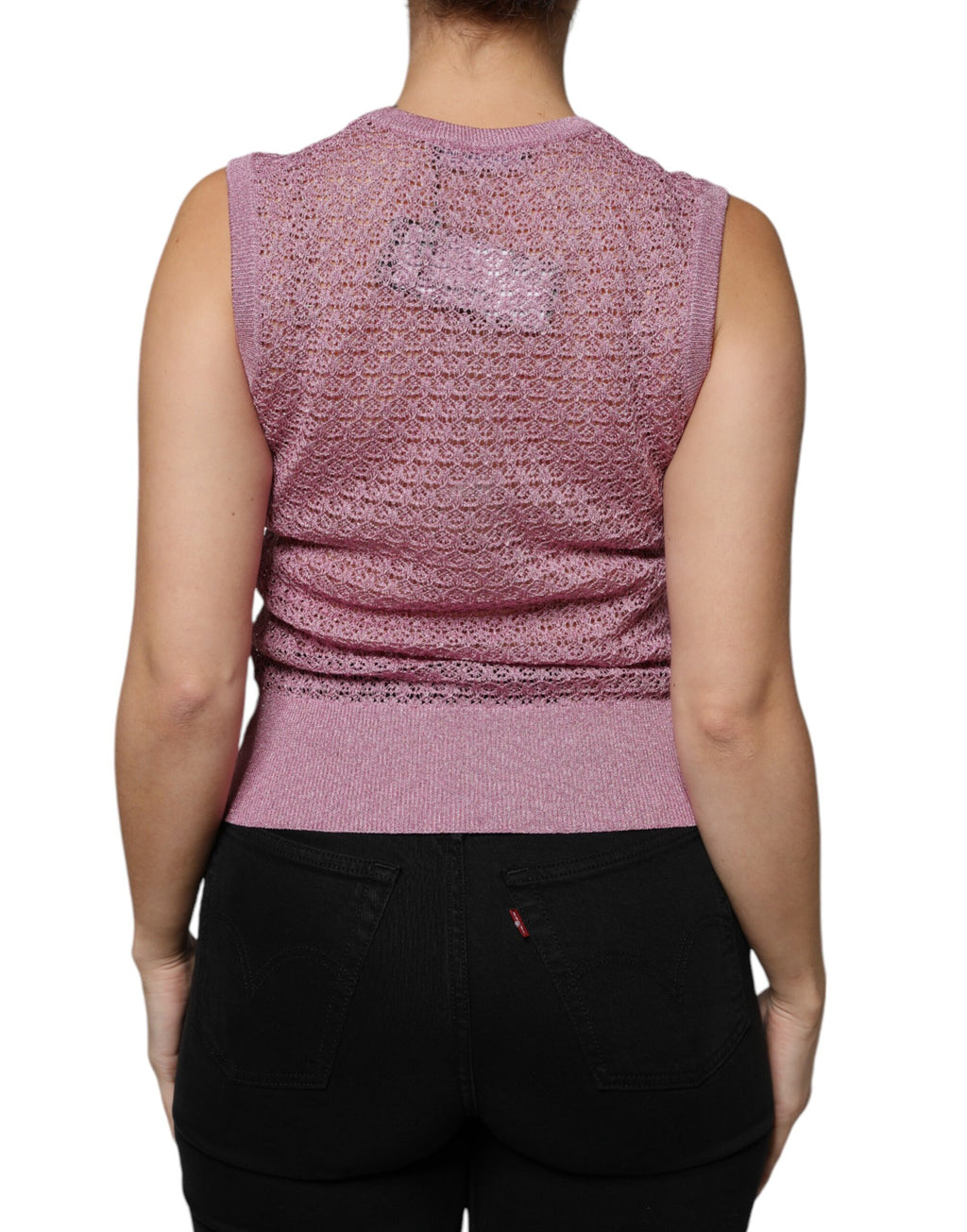 Dolce &amp; Gabbana Pink Mesh See Through Sleeveless Tank Top