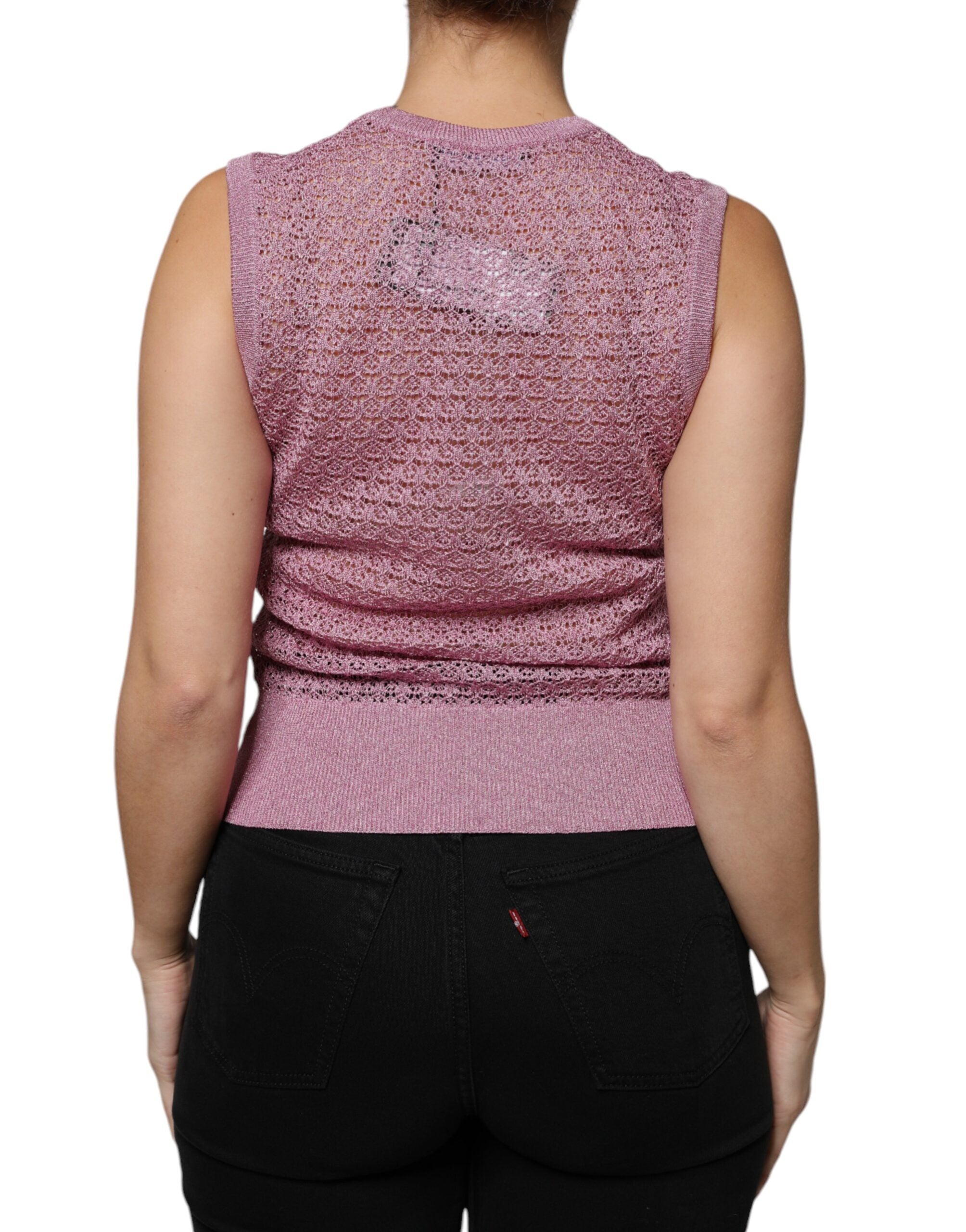 Dolce &amp; Gabbana Pink Mesh See Through Sleeveless Tank Top