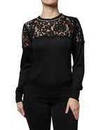 Dolce &amp; Gabbana Black Floral Lace Silk Pullover Blouse Top