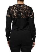 Dolce &amp; Gabbana Black Floral Lace Silk Pullover Blouse Top