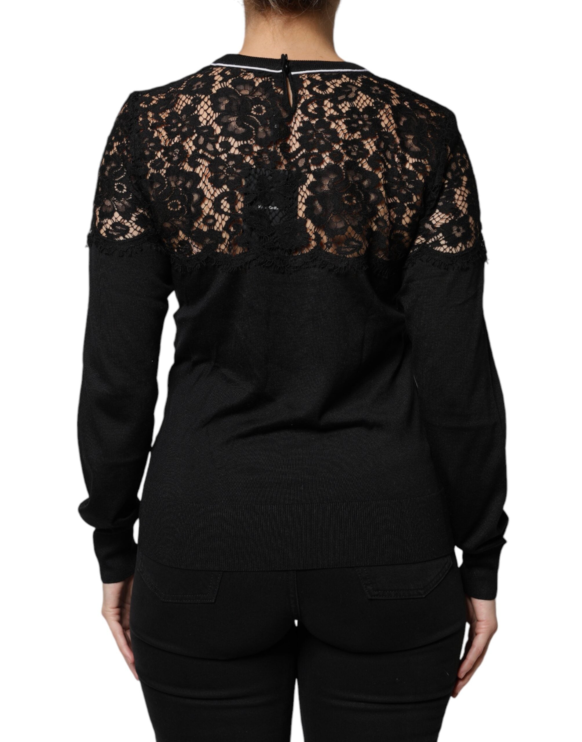 Dolce &amp; Gabbana Black Floral Lace Silk Pullover Blouse Top
