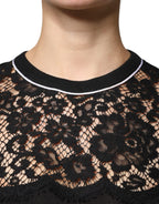 Dolce &amp; Gabbana Black Floral Lace Silk Pullover Blouse Top