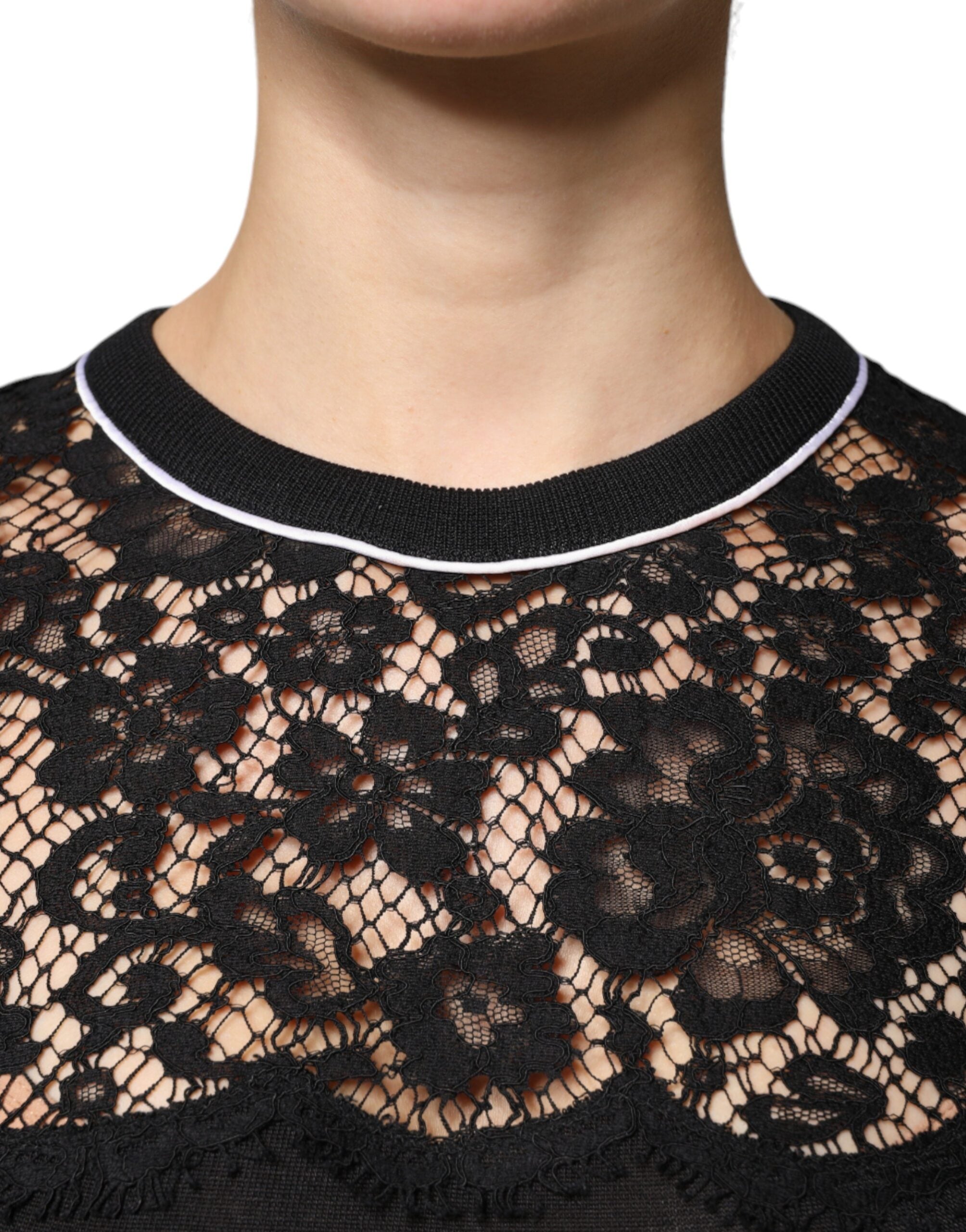Dolce &amp; Gabbana Black Floral Lace Silk Pullover Blouse Top