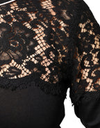 Dolce &amp; Gabbana Black Floral Lace Silk Pullover Blouse Top