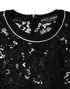Dolce &amp; Gabbana Black Floral Lace Silk Pullover Blouse Top