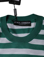 Dolce &amp; Gabbana White Green Stripe Leaf Crew Neck T-shirt
