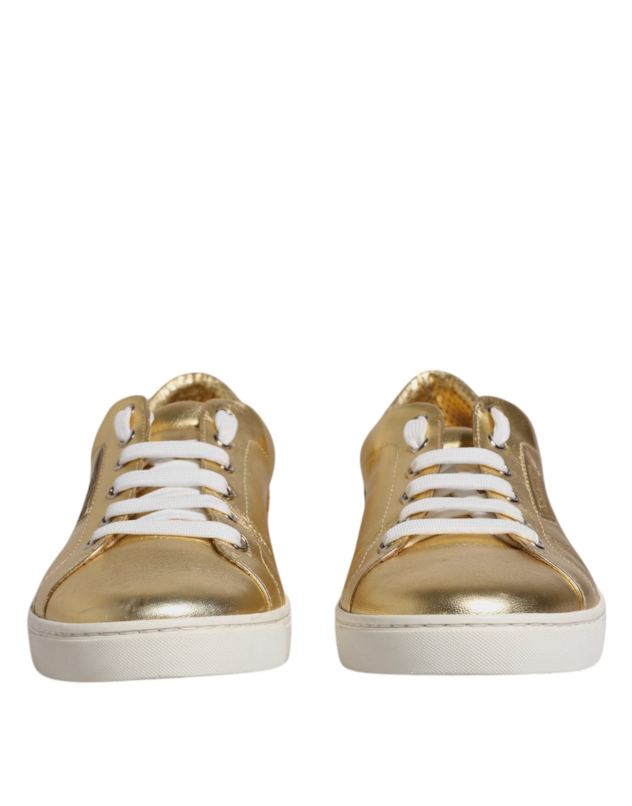 Dolce &amp; Gabbana Gold Leather Logo London Men Sneakers Shoes
