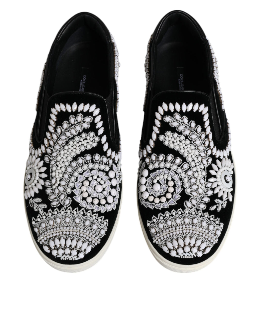 Dolce &amp; Gabbana Black Embellished London Men Slip On Shoes