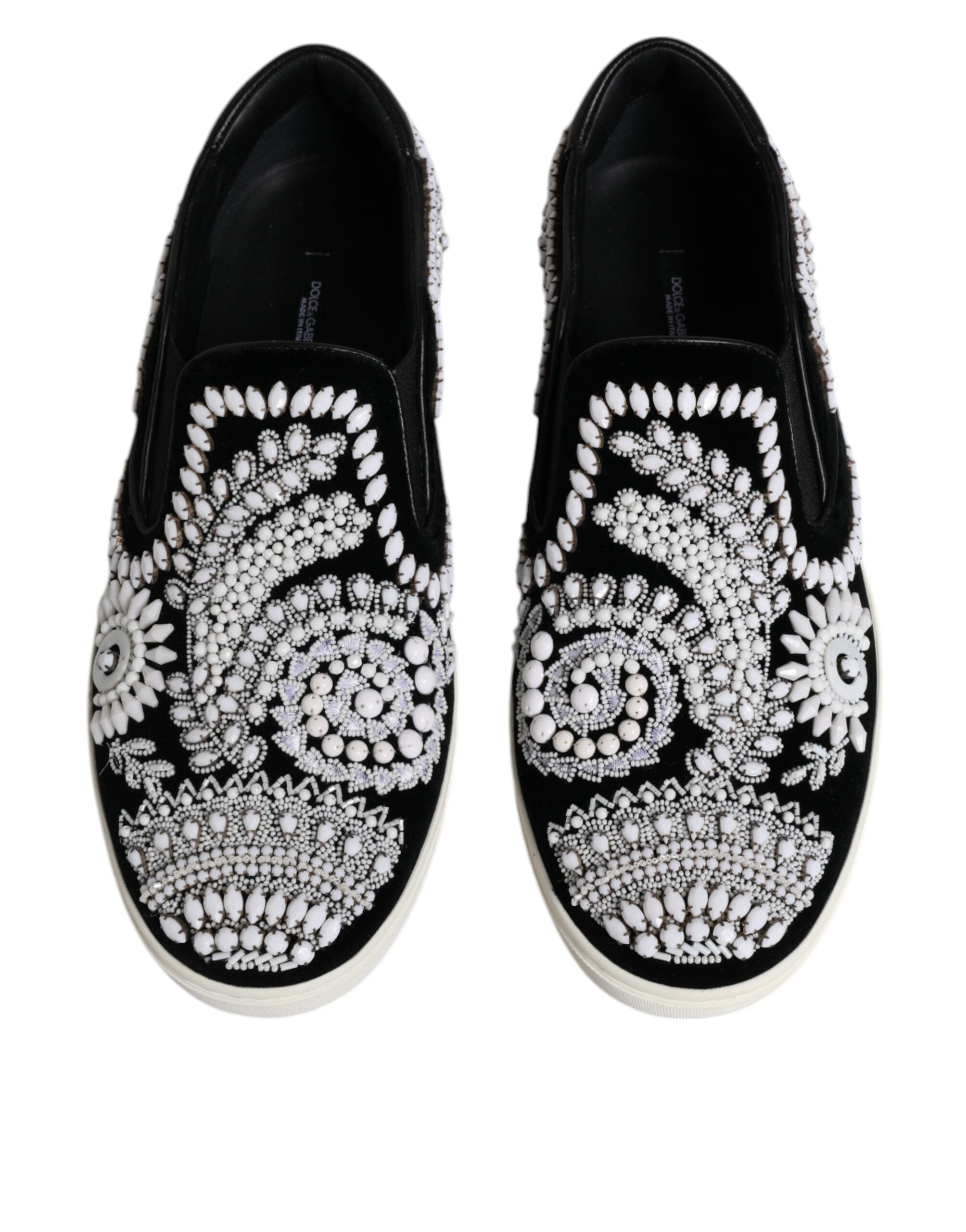 Dolce &amp; Gabbana Black Embellished London Men Slip On Shoes