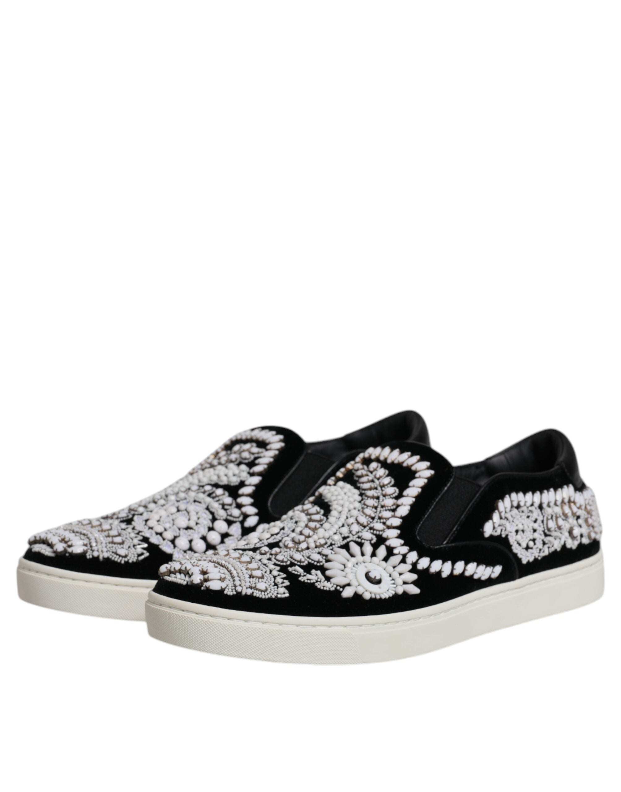 Dolce &amp; Gabbana Black Embellished London Men Slip On Shoes