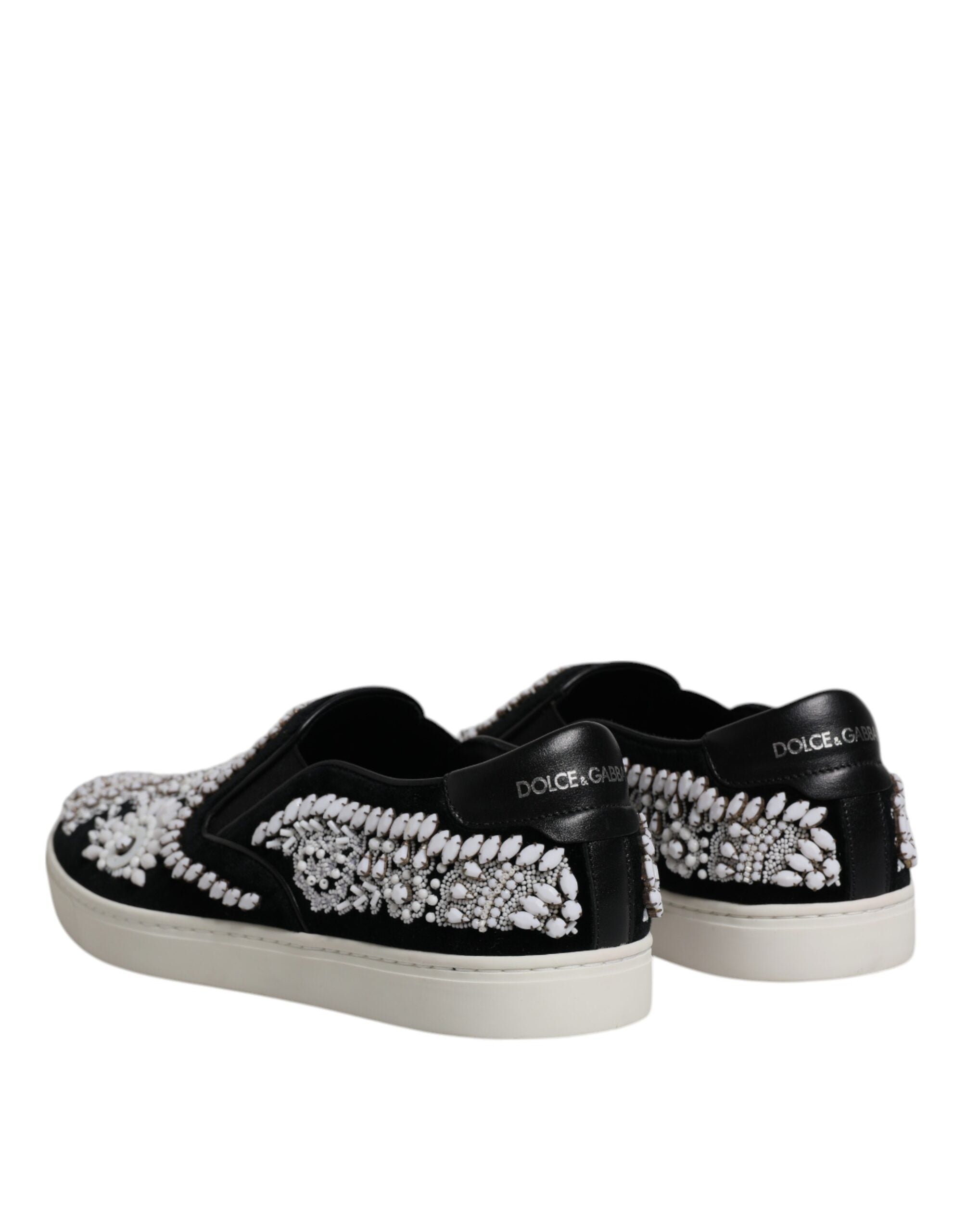 Dolce &amp; Gabbana Black Embellished London Men Slip On Shoes