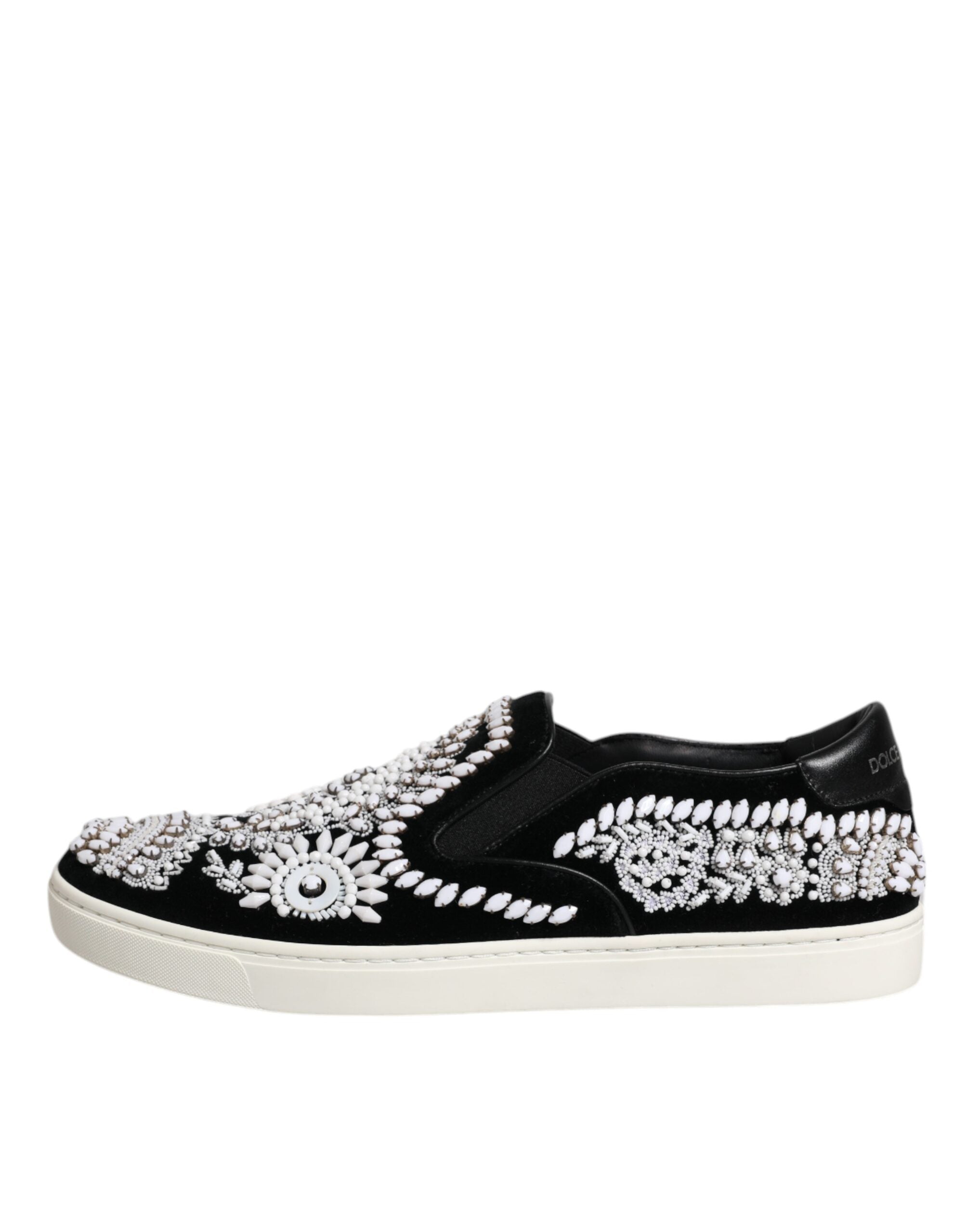 Dolce &amp; Gabbana Black Embellished London Men Slip On Shoes