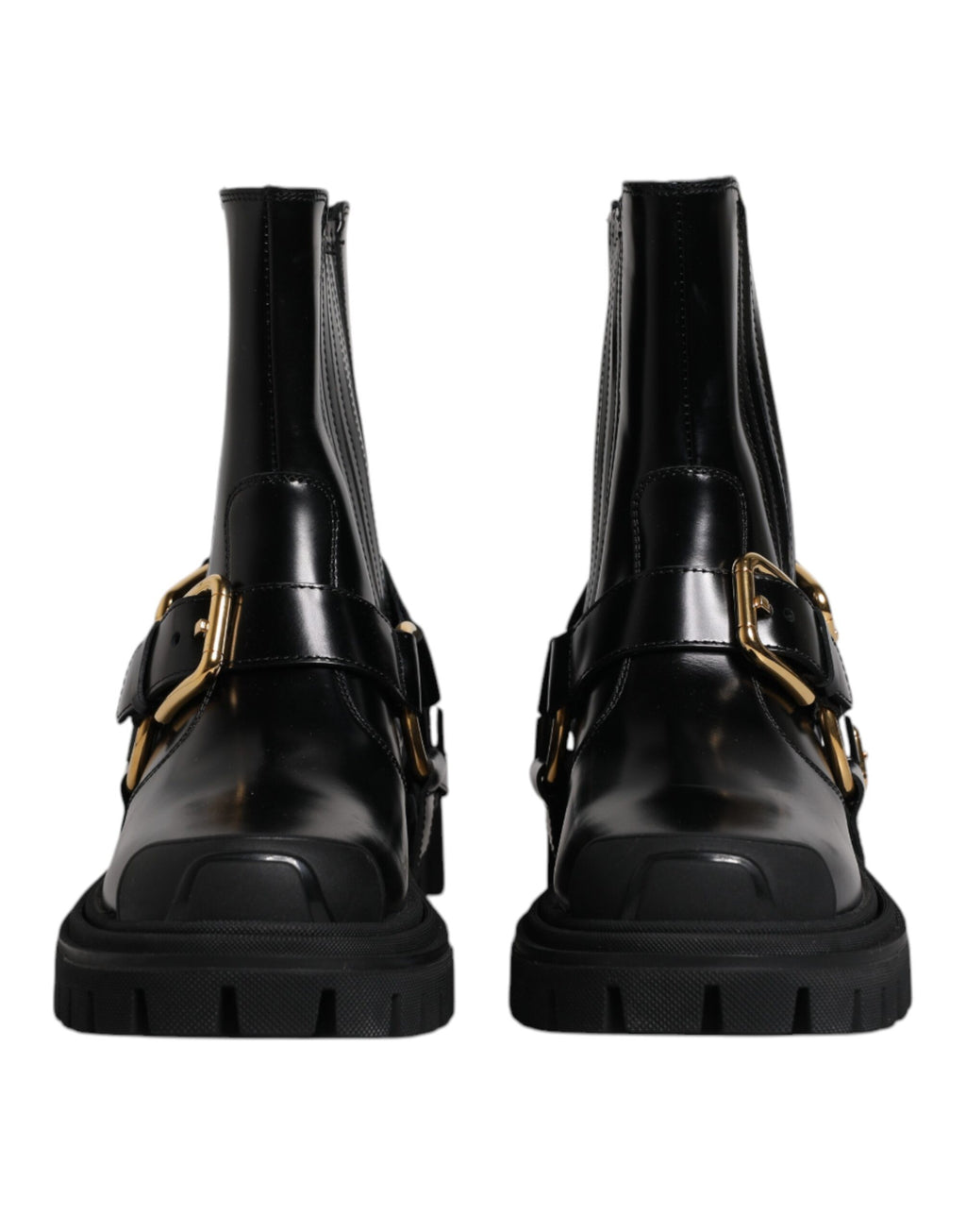Dolce &amp; Gabbana Black Leather Slip On Stretch Trekking Boots Shoes