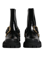 Dolce &amp; Gabbana Black Leather Slip On Stretch Trekking Boots Shoes