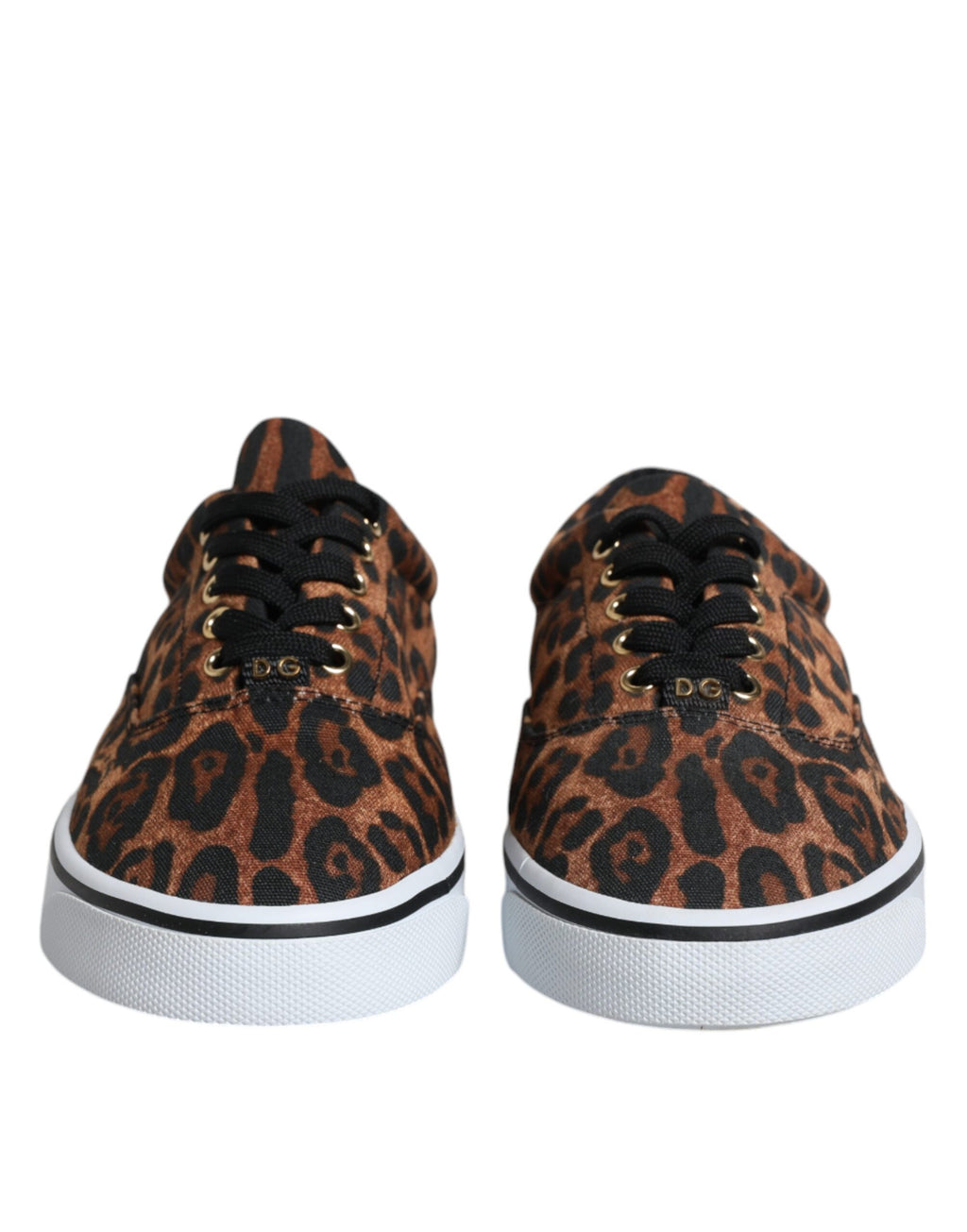 Dolce &amp; Gabbana Brown Leopard Logo Print Cotton Sneakers Shoes