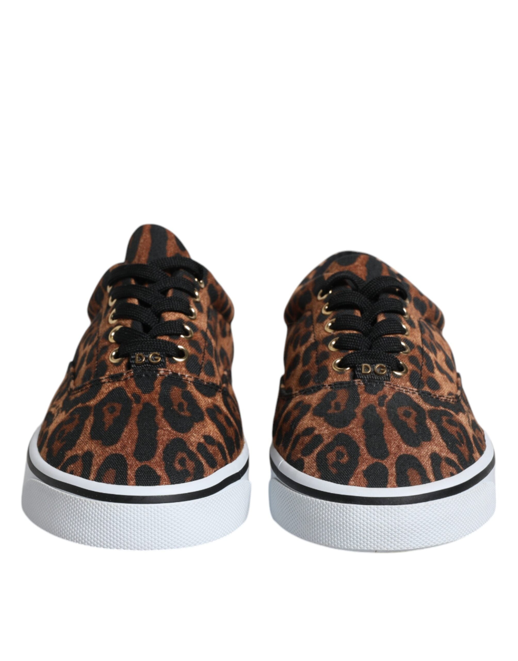 Dolce &amp; Gabbana Brown Leopard Logo Print Cotton Sneakers Shoes