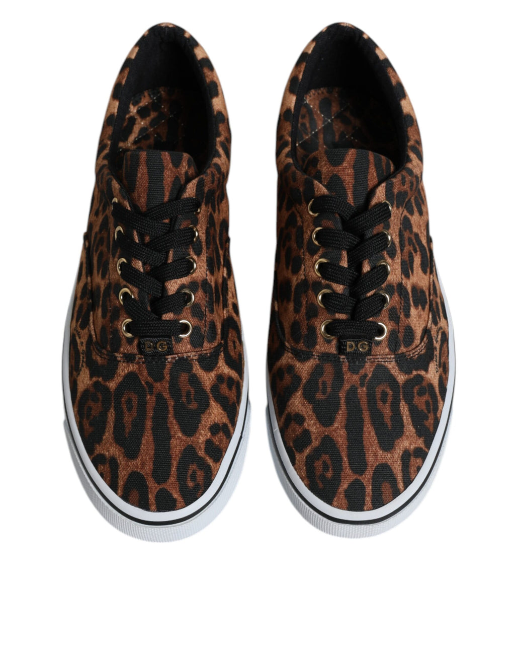 Dolce &amp; Gabbana Brown Leopard Logo Print Cotton Sneakers Shoes