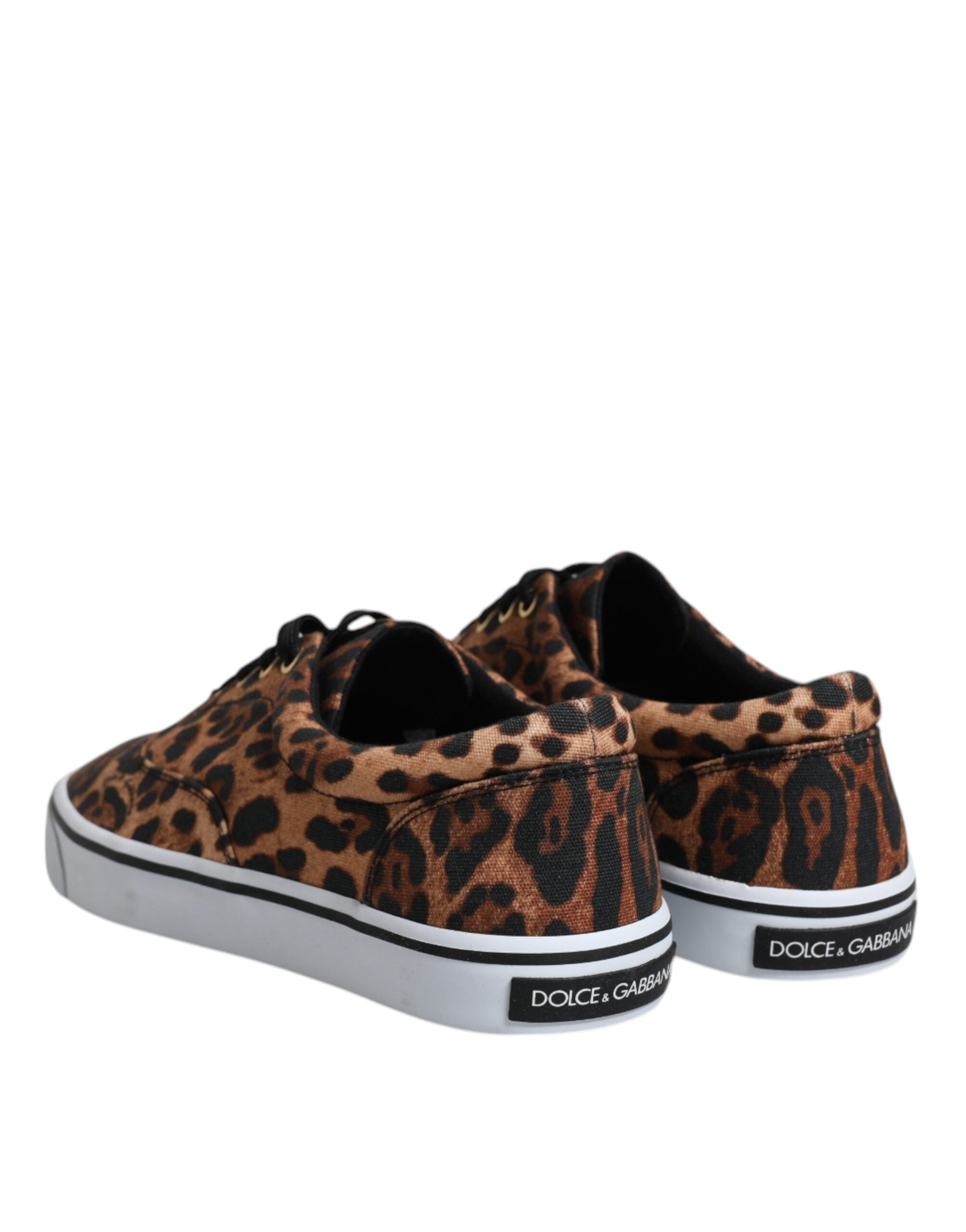 Dolce &amp; Gabbana Brown Leopard Logo Print Cotton Sneakers Shoes