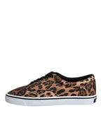 Dolce &amp; Gabbana Brown Leopard Logo Print Cotton Sneakers Shoes