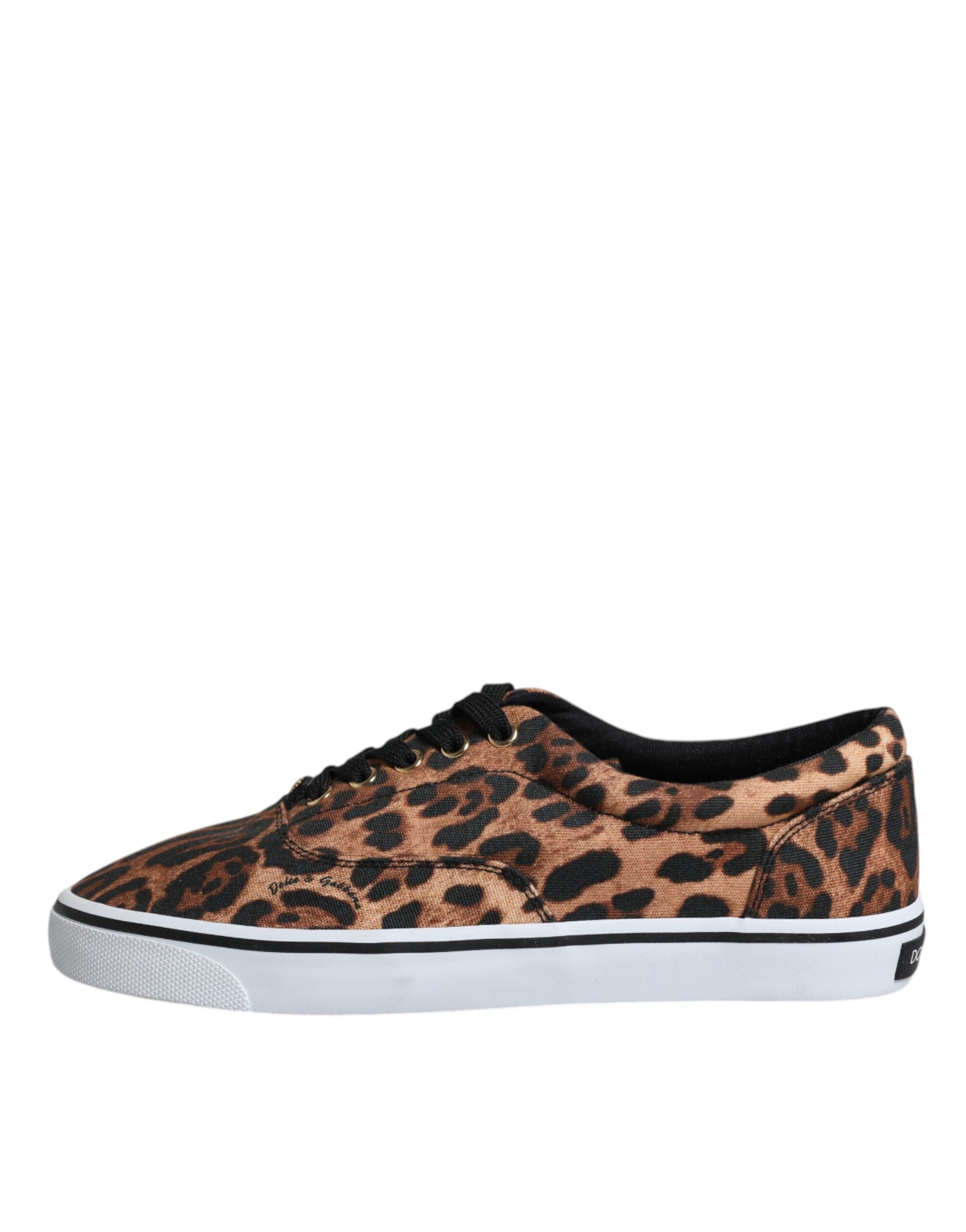 Dolce &amp; Gabbana Brown Leopard Logo Print Cotton Sneakers Shoes