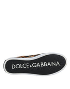 Dolce &amp; Gabbana Brown Leopard Logo Print Cotton Sneakers Shoes