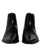 Dolce &amp; Gabbana Black Leather Chelsea Men Ankle Boots Shoes