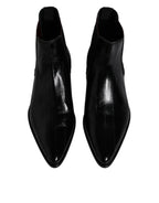 Dolce &amp; Gabbana Black Leather Chelsea Men Ankle Boots Shoes