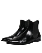 Dolce &amp; Gabbana Black Leather Chelsea Men Ankle Boots Shoes