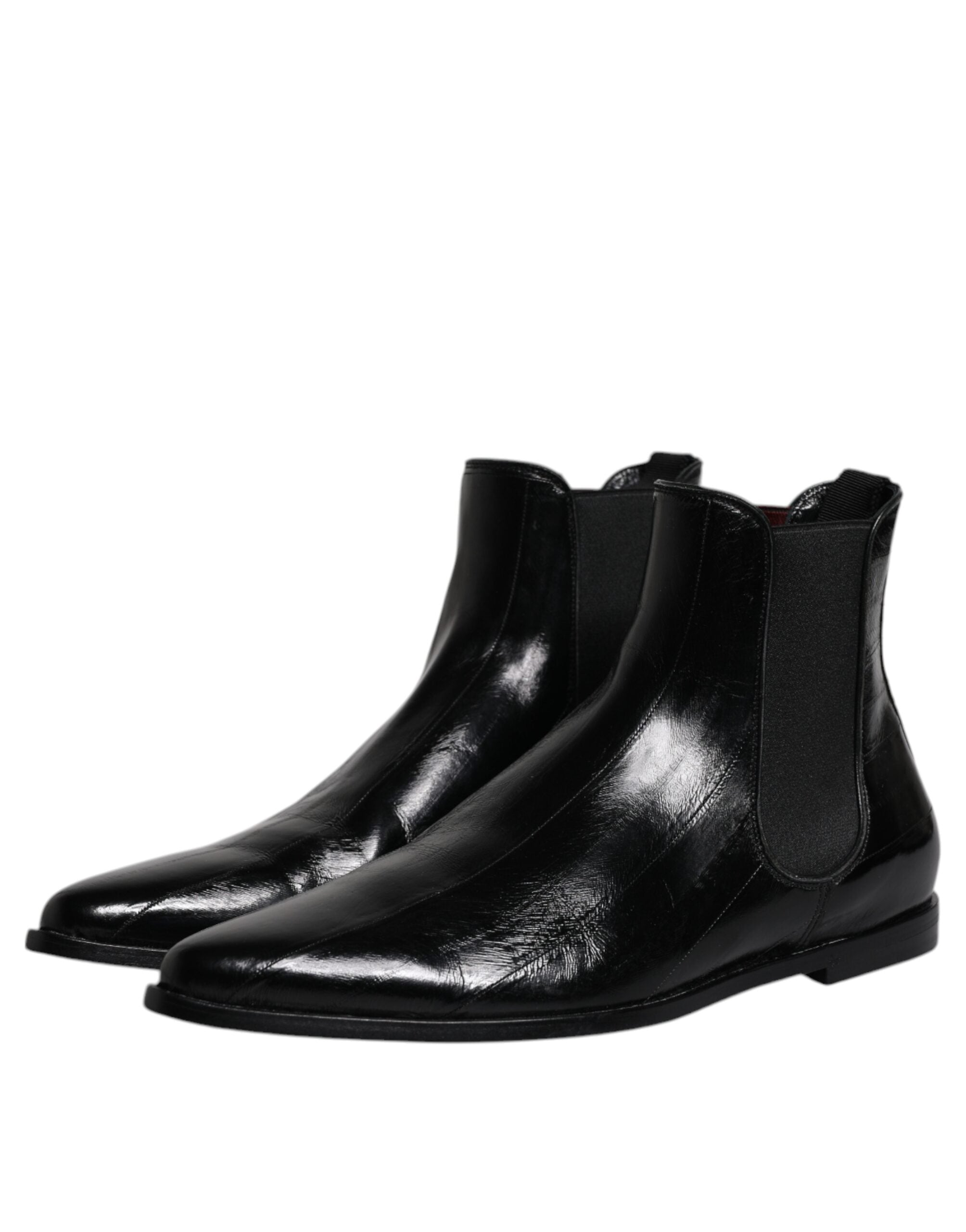 Dolce &amp; Gabbana Black Leather Chelsea Men Ankle Boots Shoes