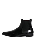Dolce &amp; Gabbana Black Leather Chelsea Men Ankle Boots Shoes
