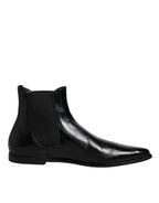 Dolce &amp; Gabbana Black Leather Chelsea Men Ankle Boots Shoes