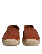 Dolce &amp; Gabbana Maroon Woven Leather Men Espadrille Shoes