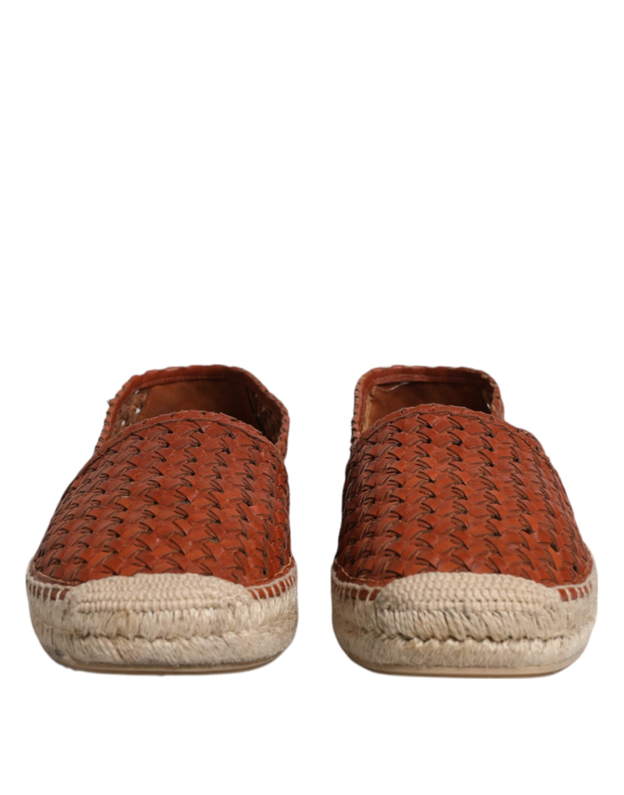 Dolce &amp; Gabbana Maroon Woven Leather Men Espadrille Shoes