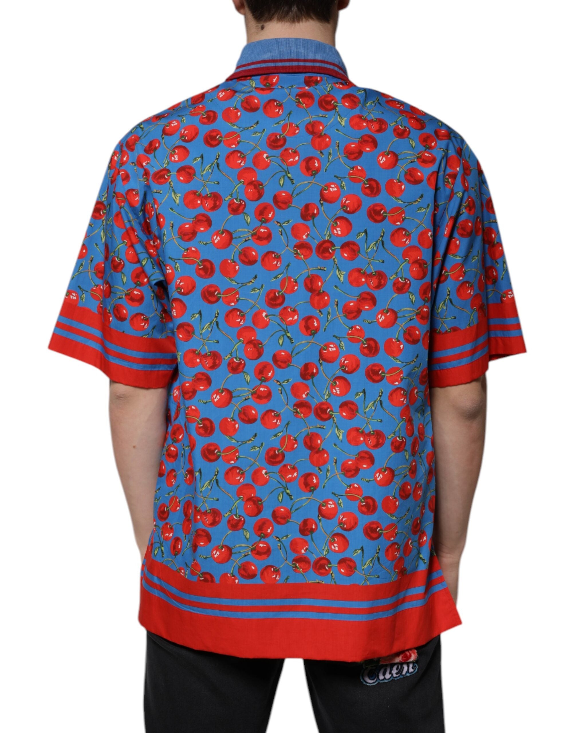 Dolce &amp; Gabbana Blue Cherry Cotton Collared Men Polo T-shirt