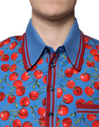 Dolce &amp; Gabbana Blue Cherry Cotton Collared Men Polo T-shirt
