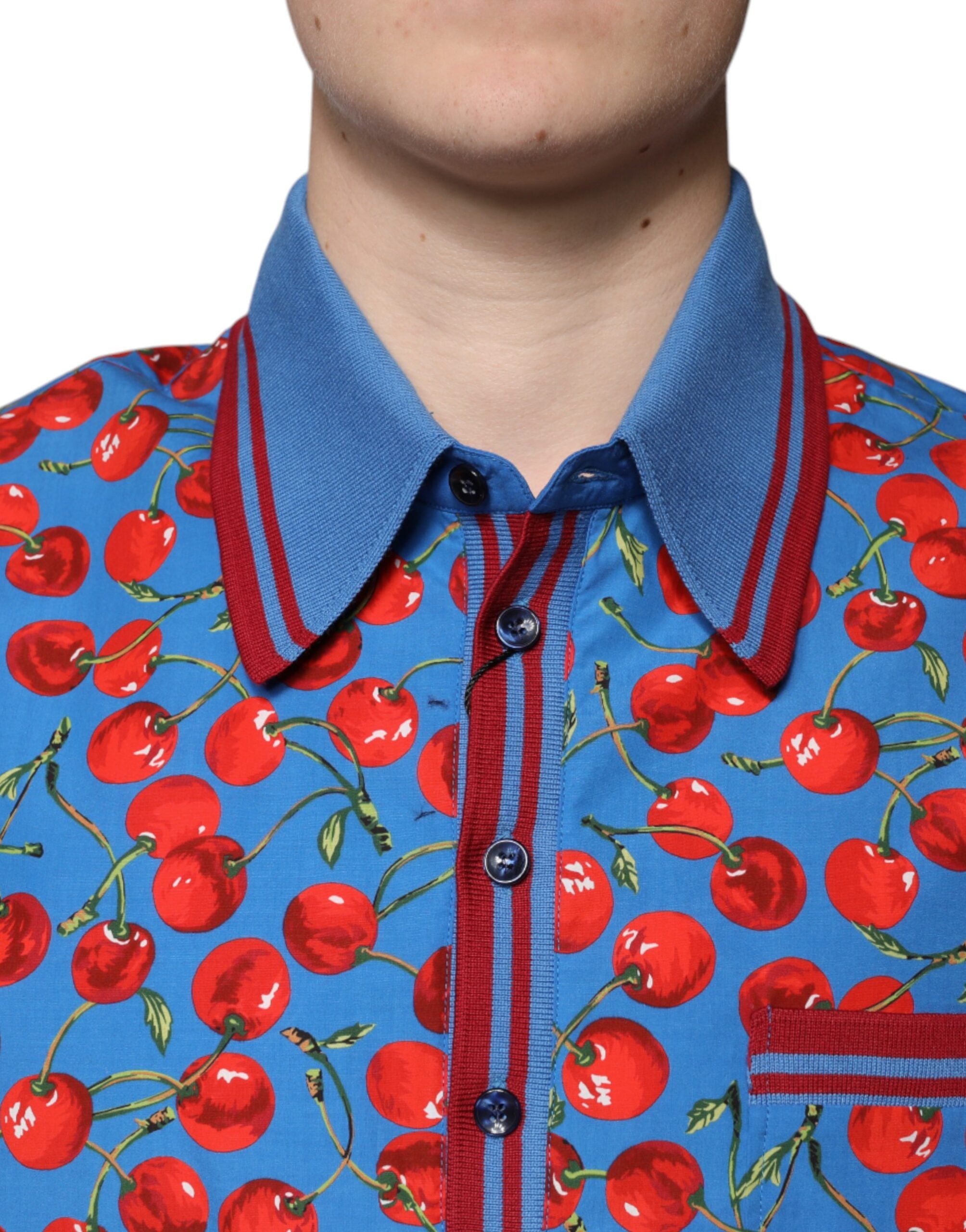 Dolce &amp; Gabbana Blue Cherry Cotton Collared Men Polo T-shirt