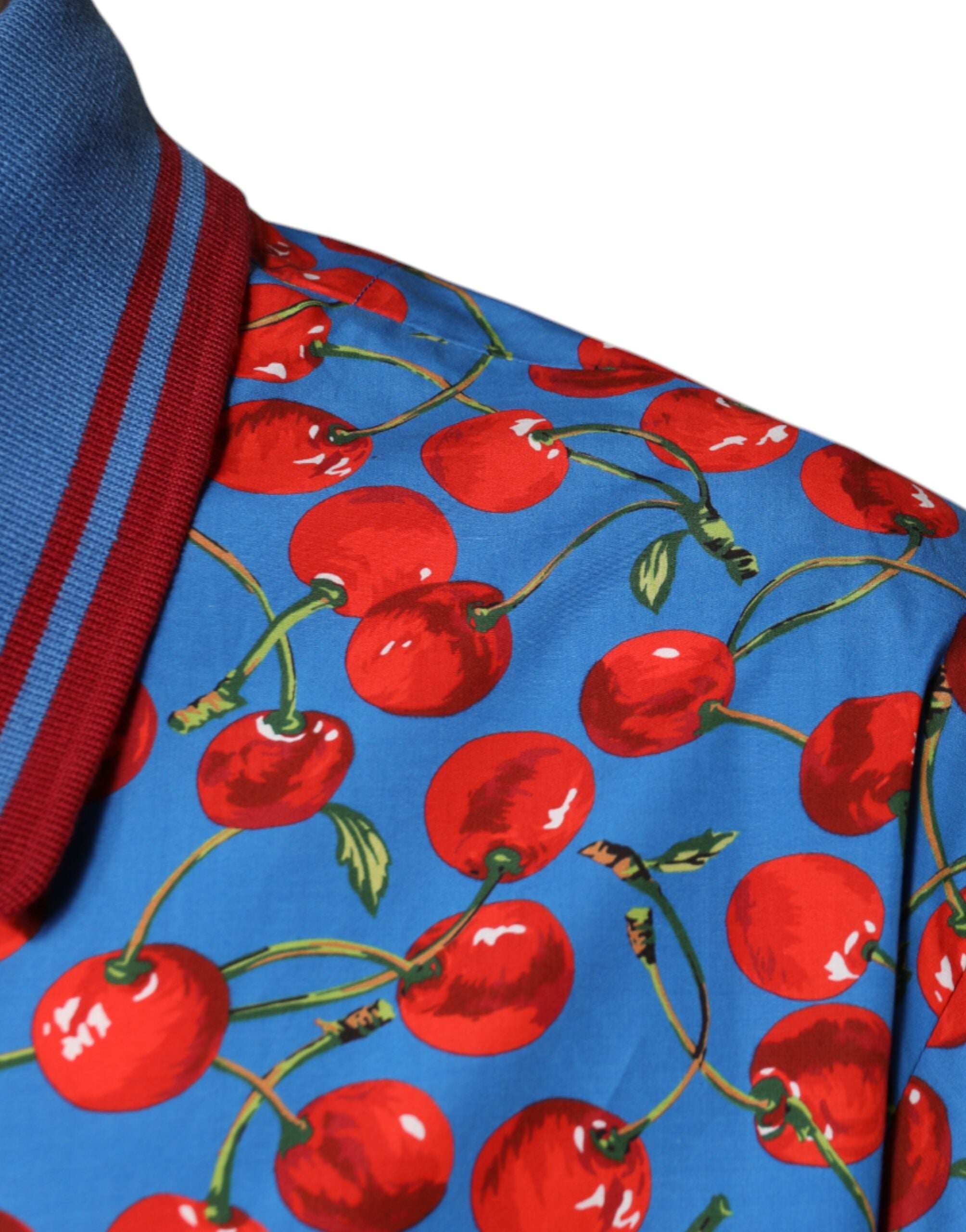 Dolce &amp; Gabbana Blue Cherry Cotton Collared Men Polo T-shirt