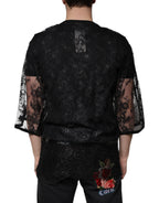 Dolce &amp; Gabbana Black Nylon Floral Lace Crew Neck T-shirt