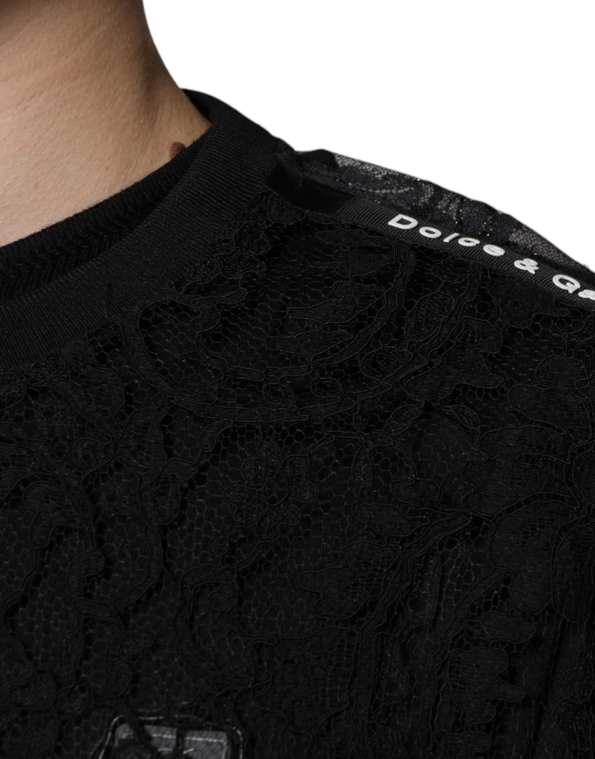 Dolce &amp; Gabbana Black Nylon Floral Lace Crew Neck T-shirt