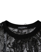 Dolce &amp; Gabbana Black Nylon Floral Lace Crew Neck T-shirt