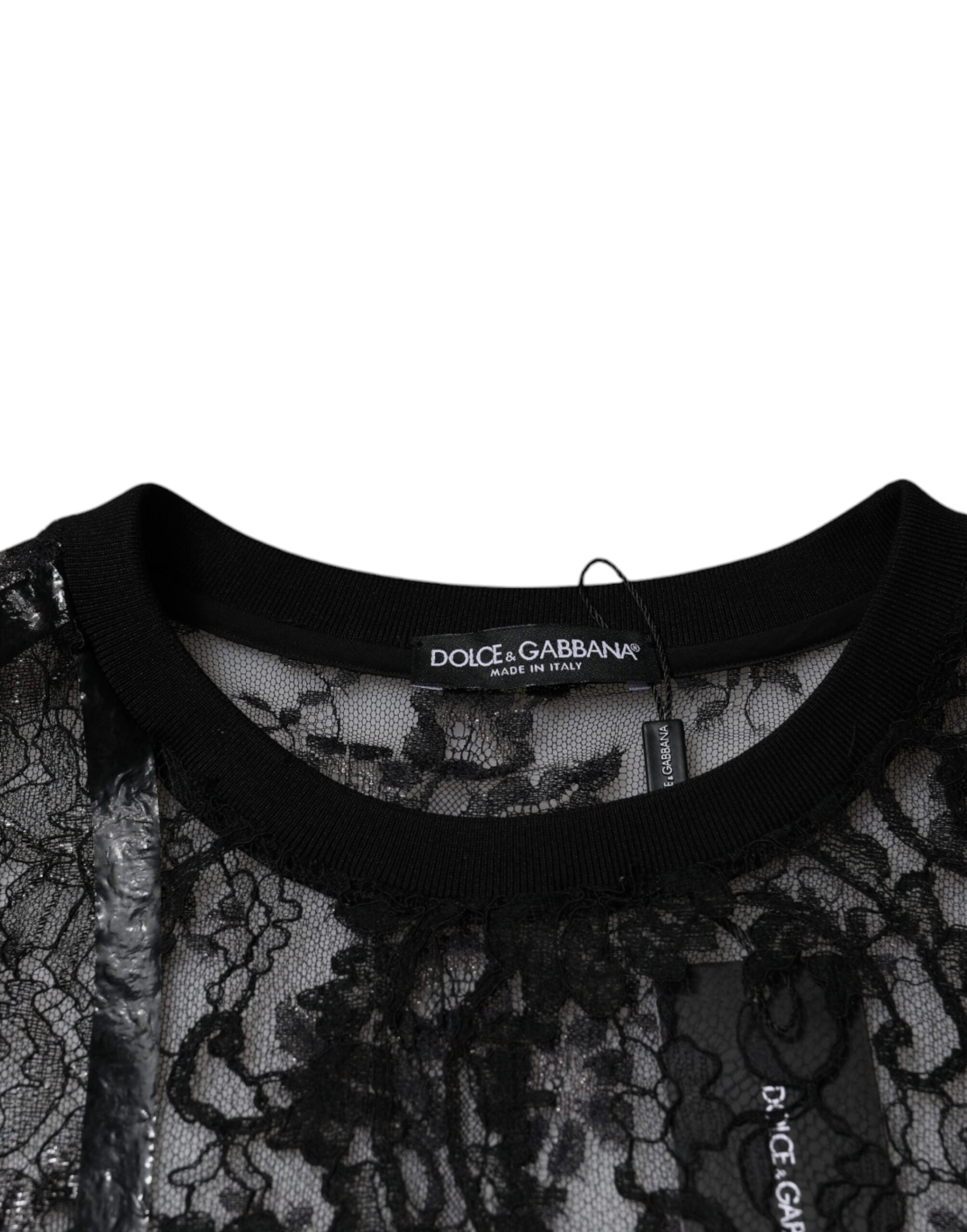Dolce &amp; Gabbana Black Nylon Floral Lace Crew Neck T-shirt